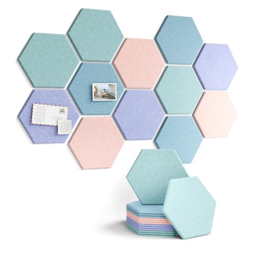 Fluxynara Hexagon Cork Board Alternative for Walls Decor-12-Pack Felt Bulletin Board Tiles,with 70 Adhesive Tabs for Office,Classrooms & Home Pin Board Felt Board-Coastal Haze - color: Coastal Haze-1, size: 12-Pack