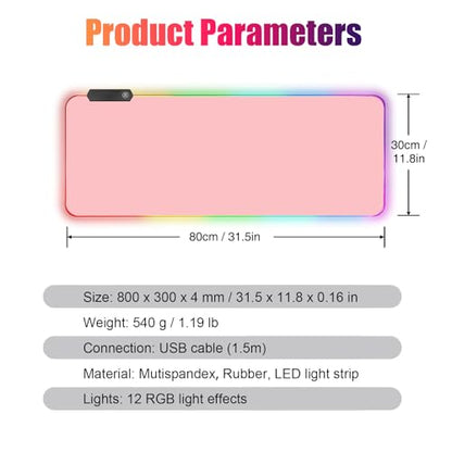 Lomiluskr RGB Large Gaming Mouse Pad, Extended Mouse Pad with 12 Lighting Effects, Water Proof Mutispandex Surface, Non-Slip Rubber Base, 80x30 cm / 31.5×11.8 in (Pink) - color: Pink