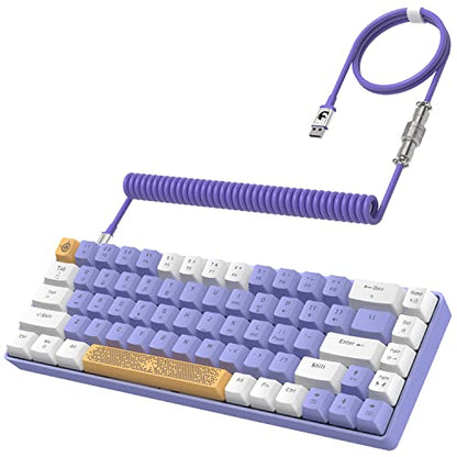 ZIYOU LANG RK-T8 Wired 65% Mechanical Gaming Keyboard with RGB LED Backlit Anti-ghosting TKL Mini 68 Key Custom Coiled C to A Cable Tactile Blue Switch for PS4 PS5 Xbox PC Mac Gamer(White Purple) - color: White Purple, size: 65% Keyboard