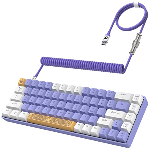 ZIYOU LANG RK-T8 Wired 65% Mechanical Gaming Keyboard with RGB LED Backlit Anti-ghosting TKL Mini 68 Key Custom Coiled C to A Cable Tactile Blue Switch for PS4 PS5 Xbox PC Mac Gamer(White Purple) - color: White Purple, size: 65% Keyboard