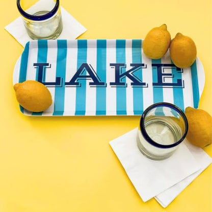 Sprinkles & Confetti Lake Melamine Serving Tray with Handles, Lake Blue Stripe Rectangular Platter - Shatter-Resistant, BPA-Free, Dishwasher Safe - Serving Tray for Charcuterie, Lake Days & BBQs - color: Blue Stripe