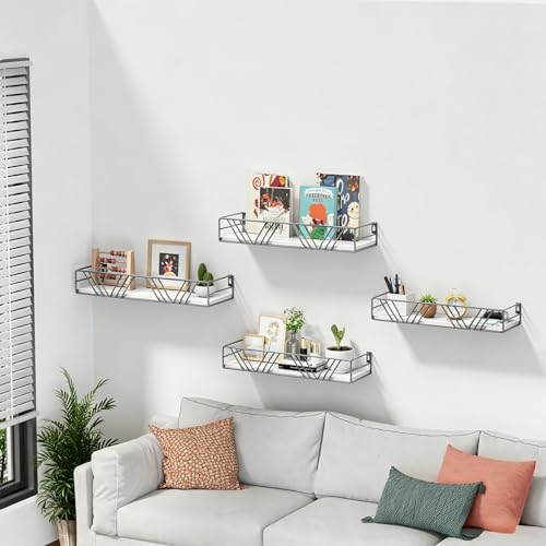Amaoot Floating Shelves for Wall Set of 4, Different Sizes Mounted Wood Floating Shelf, Wall Shelves for Living Room, Bedroom, Bathroom, Kitchen, Farmhouse Decor, Office（Grey） - color: Grey