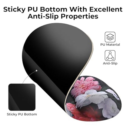 EooCoo Ergonomic Mouse Pad with Gel Wrist Rest Support Middle Concave Design, Relieve Wrist Pain Mousepad, Non-Slip Base for Laptop, Computer, Office Desk Accessories, Carpal Tunnel Syndrome - color: Black Flower