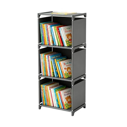 RIIPOO Book Shelf, 3-Cube Storage Organizer, Metal & Fabric Bookcase for Small Spaces, Bedroom, Living Room - style: 3-Cube