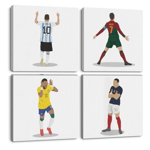 4PC Canvas Wall Art Framed Art Famous Soccer Superstar Room Decor Inspirational Sports Paintings Soccer Gifts Wall Decor Prints Picture for Boys Room Sports Club Gym Garage Home Decor 7.9x7.9 inch - color: Multi 1071