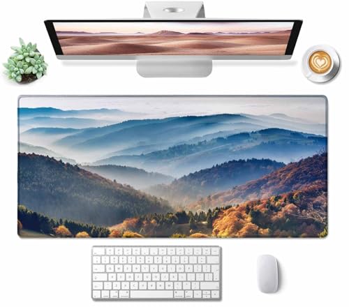 Large Extended Gaming Mouse Pad with Stitched Edges, Non-Slip Rubber Base Mouse Pad for Office, Computer, Keyboard, Laptop and Home Desk Pad 31.5 x 15.7 x 0.12 Inch Scenic Mountain Landscape - color: Scenic Mountain Landscape, size: 31.5L x 15.7W inches