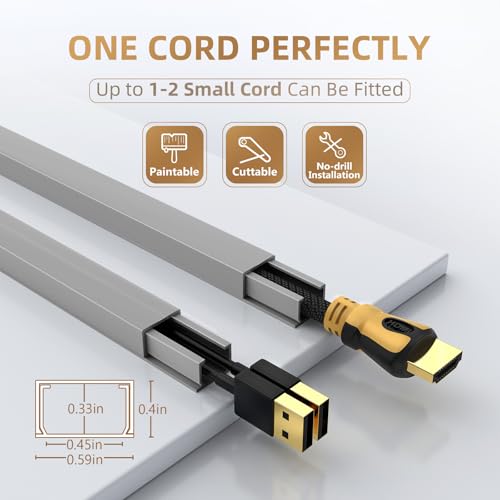 Delamu Cord Hider, 85in Cord Covers for Wires on Wall, One-Cord Cable Hider, Self-Adhesive Wire Hiders Wire Covers for TV Cords on Wall, Paintable Cable Cover Management Kit, W0.59 H0.4in, Grey - color: Grey, size: 85in L x 0.59in W x 0.4in H