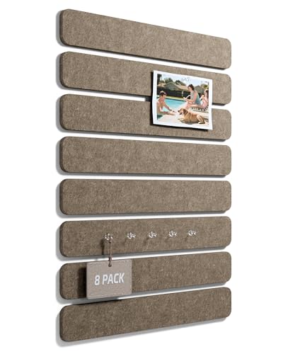 Fluxynara Cork Board Alternative Felt Strip Board 8-Pack 13"x2", Office Pin Board with 50 Push Pins, Adhesive Install for Bedroom Door & Home Office (Earth Brown) - color: Earth Brown, size: 8-pack