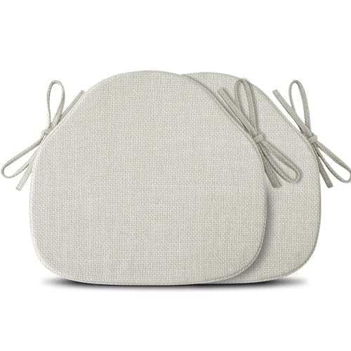 Shinnwa Dining Chair Cushions Set of 2, High-Resilience Foam Windsor Seat Pads, Kitchen Chair Cushions with Ties & Textured Cover, 2 Pack, 16.5 x 15.5 x 2, Off White - color: Off White, size: 2 Count (Pack of 1)