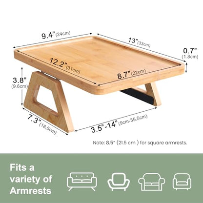 Couch Arm Tray,Bamboo Folding Sofa Tray,Sofa Armrest Trays Clip-On Couch Desk for Drinks,Snacks,Phone,Remote Control（Natural） - color: Natural, style: 13.0" x 9.4"
