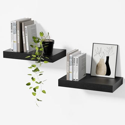 Floating Shelves Set of 2,11.8'' Wood Wall Shelves with Invisible Bracket for Living Room,Bedroom,Kitchen,Bathroom,Black - color: Black, size: 11.8''