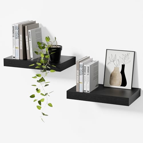 Floating Shelves Set of 2,11.8'' Wood Wall Shelves with Invisible Bracket for Living Room,Bedroom,Kitchen,Bathroom,Black - color: Black, size: 11.8''