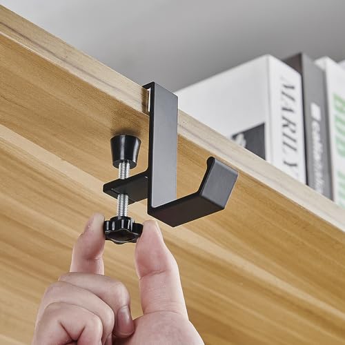 2Pcs Clamp-On Under Desk Headphone Holder Students' Desk Hook Women's Bag Hook with Adjustable Arm Clamp Backpack Handbag and Purse Holder - Suitable for Plate Between 1-5cm / 0.4-1.96” - Black - color: Black