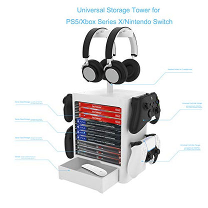 Multifunctional Game Disk Storage Tower Holder,Game Disk Rack and Controller/Headset Stand Holder Compatible with Xbox Series X/Nintendo Switch/PS5/PS4-White - color: white