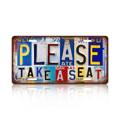 Vintage License Plate Wall Decor Metal Tin Sign for Bar Home Bedroom | Please take a seat - color: A-16