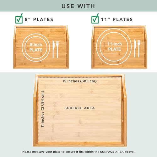 ROSSIE HOME Bamboo Wood Bed Tray, Lap Desk - Set of Two - with Hyacinth Storage Basket - Natural - Fits up to 15.6 Inch Laptops - Style No. 70107 - color: Natural Bamboo, size: 2-Pack with Basket