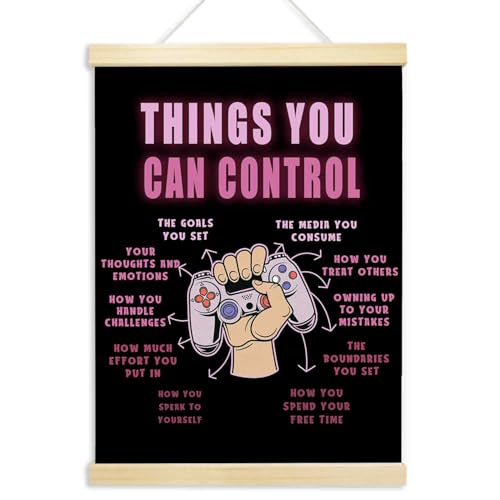 Voxitura Things You Can Control Game Poster Hanger Frame,Pink Black Gaming Gamer Wall Decor Art Canvas for Playroom Kids Toddler Room,Mental Health Prints for Wall Hanging Decor Therapy Office 12x16in - color: pink