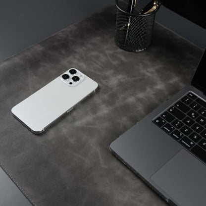 Jersey Genuine Calfskin Leather Desk Pad, Office Desk Mat with Non-Slip Bottom, Smooth Surface for Mouse & Keyboard, Desk Protector (36x19 inches) (Grey) - color: Grey