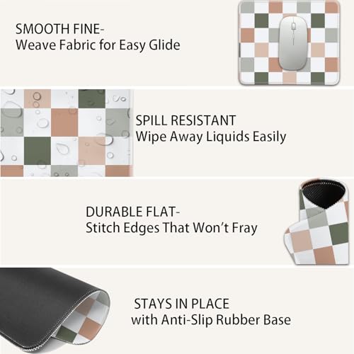 Mouse Pad for Desk with Stitched Edge, Premium Cute Washable Mouse Pads. Computer Mousepad with Non-Slip Rubber Base, Mousepads for Laptop, 9.25x7.75x0.12 inch (Muted Checkers) - color: Muted Checkers