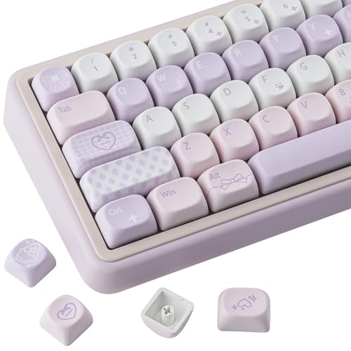 Tsungup MOA PBT Keycaps, Purple 143 Keys Cute Soft Simple Custom Keycaps Dye Sub Key Caps Keyboard Keycap Set for MX Switches Mechanical - color: Purple