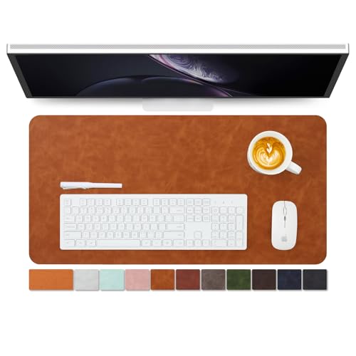 Distressed Leather Desk Mat - Non-Slip PU Desk Pad for Office and Home - Desk Organization and Accessories - Ideal for Large Mouse Pad and Desk Mats on Top of Desks(Tan,27.6"x 13.8") - color: Tan, size: 27.6" x 13.8"
