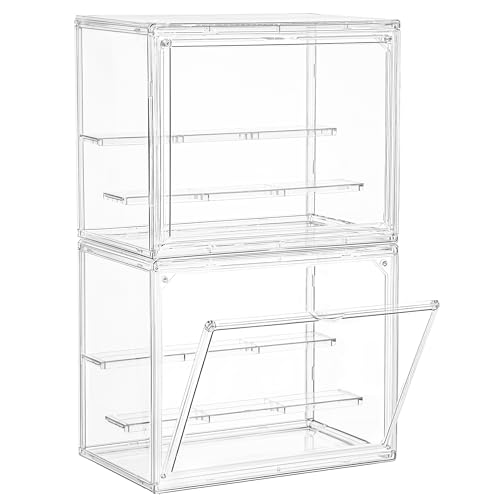 LXLXXL Small Acrylic Display Case for Collectibles 3 Layer Adjustable Display Case with Magnetic Door Clear Stackable Display Box for Mini Figures, 2 Pack - size: Small 2 Pack