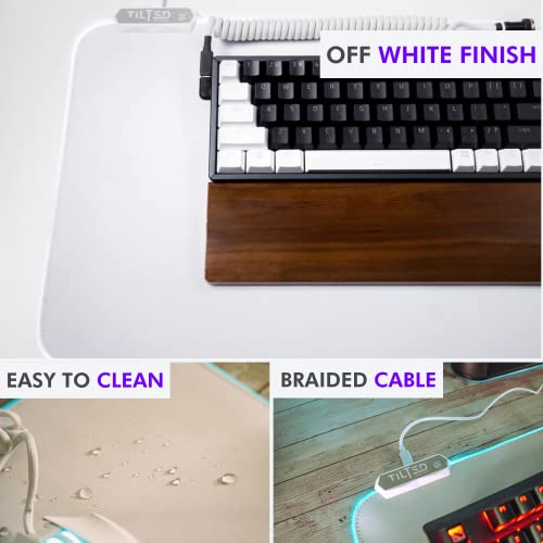 Tilted Nation Bone White Gaming Mouse Pad RGB - Large LED Mousepad - LED Desk mat with 8 Adjustable Light Modes - Non Slip Rubber Base, Easy to Clean Water Proof Surface Mat for Keyboard and Mouse - color: White