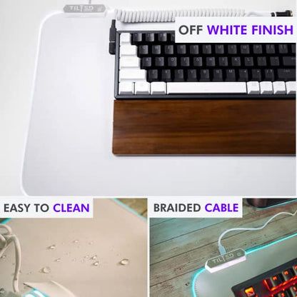 Tilted Nation Bone White Gaming Mouse Pad RGB - Large LED Mousepad - LED Desk mat with 8 Adjustable Light Modes - Non Slip Rubber Base, Easy to Clean Water Proof Surface Mat for Keyboard and Mouse - color: White