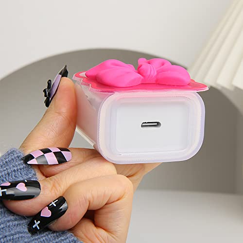 Compatible with iPhone 18W/20W USB-C Charger Cover Cute 3D Bow Tie Design Clear Soft Charger Protector Kawaii Cable Saver for iPhone 11 12 13 14 Pro Max Fast Power Adapter, Rose 2 (5in1) - color: Rose 2 (5 in 1)