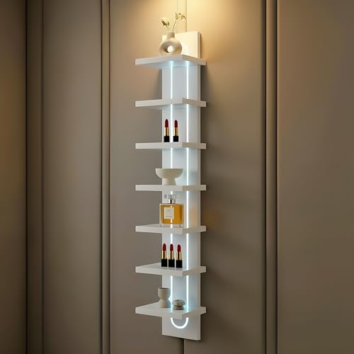 Exclusive U-Shaped 7-Tier Compact Narrow Wall Shelf Unit with RGB Lighting, Modern Vertical Shelf for Vanity, Ideal for Anime Figures, Perfumes, Cosmetics, Collectibles,White - color: 7ur-white
