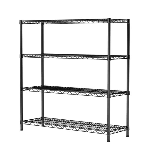 SINGAYE 4 Shelves Adjustable Shelf Heavy Duty Shelves 1400LBS Wire Storage Shelving Metal Organizer Wire Rack Black 18" D X 46" W X 59" H - color: Black, size: 4Tier-18"Dx46"Wx59"H