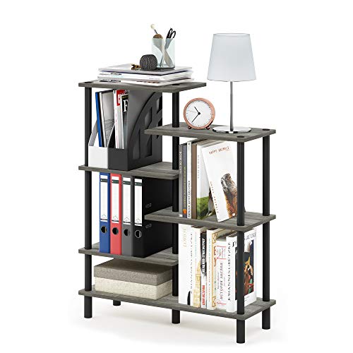 Furinno Turn-N-Tube 6-Tier Accent Display Rack, French Oak Grey/Black - color: French Oak/Black, style: 6-Tiers, Side Ladder