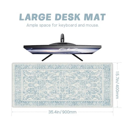 Baziabbo Blue Desk Mat,XXL Extended Large Mouse Pad,Gaming Mousepad with Stitched Edge,Non-Slip Rubber Base Keyboard Desk Pad for Home Office Study Game (Blue-B) - color: Blue-b