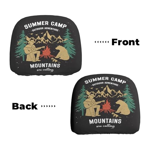 2PCS Black Headrest Covers for Cars Universal Soft Car Protector Seat Rest Cover Camping Lover - color: Camping Lover Black