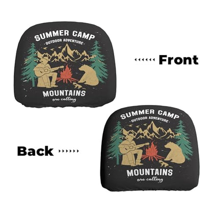 2PCS Black Headrest Covers for Cars Universal Soft Car Protector Seat Rest Cover Camping Lover - color: Camping Lover Black