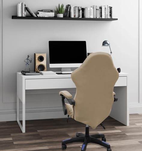 Gaming Chair Cover Set with Armrest Covers, Stretch Ruffled Slipcover for Racing Office Computer Reclining Chairs (Khaki) - color: Khaki