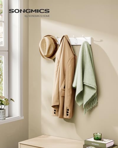 SONGMICS Wall-Mounted Coat Rack, Hook Rack, 5 Dual Metal Hooks, for Coats, Bags, Keys, in The Entryway, Bedroom, Living Room, White ULHR235W01 - color: White, size: 1 Pack-5 Hooks