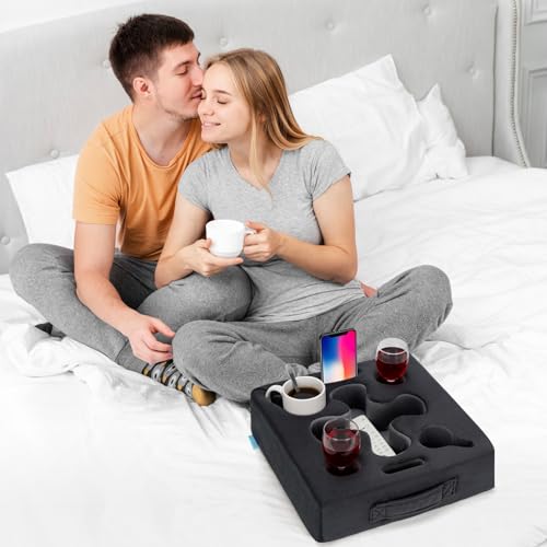 Couch Cup Holder-Sofa Cup Holder Pillow Tray Caddy Cupholder Hearted for Bed, Rv, Tv, Car, Man Cave, Backseat for Remote, Drinks, Snacks (Square-Grey) - color: Dark Grey