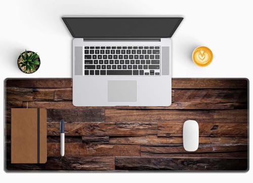 Large Extended Gaming Mouse Pad with Stitched Edges, Non-Slip Waterproof Rubber Base Mouse Pad for Office, Computer, Keyboard, Laptop and Home Desk Pad 31.5 x 11.8 x 0.12 Inch Dark Wood Texture - color: Dark Wood Texture