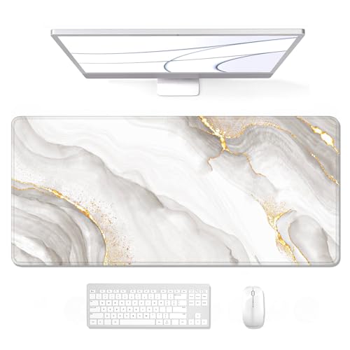 Auhoahsil Large Mouse Pad, XXL Gaming Mousepad, Desk Mat for Desktop, Thick Rubber, Big & Long Size, Stitched Edges, Full Desk Pad for Laptop & Computer, Extended 31.5 x 11.8 in, Gold Gray Marble - color: 07 White Gold Gray Marble, size: 31.5L x 11.8W inc