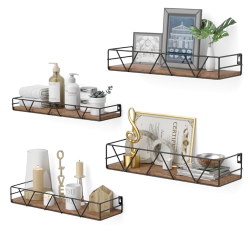 Amaoot Floating Shelves Set of 4, Home Wood Wall Shelf, Farmhouse Shelf for Bedroom, Wall Mounted Floating Shelf for Living Room, Bedroom, Bathroom, Kitchen, Office (Brown) - color: Brown-4pcs