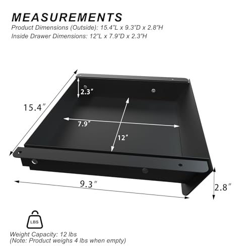 Under Desk Mounted Sliding Drawer with 60 Degree Tilt Panel to Pull Out, 15'' Long & 9'' deep Large Storage Organizer for Sit Stand Workstation - color: Black, size: M
