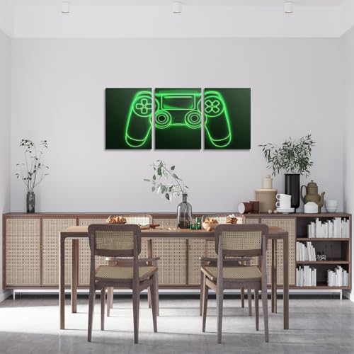 Feelyou Boys Gaming Canvas Wall Art for Living Room Wall Decor for Bedroom Bathroom Game Controller Paintings Modern 3pcs Gaming Framed Canvas Art Prints Ready to Hang Gamer Pictures Home Decorations - color: Dark Black Green