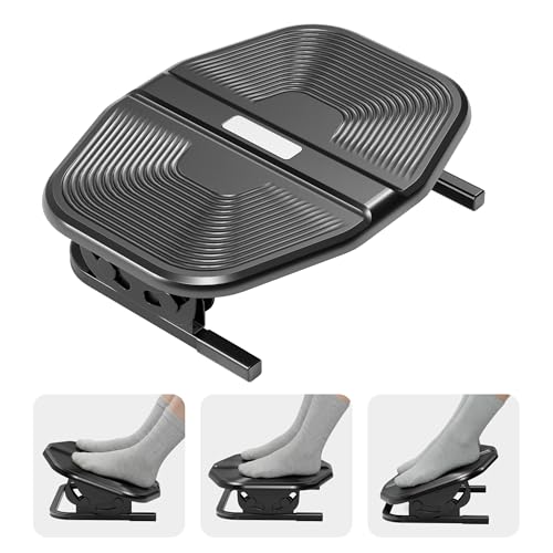 PEGZONE Footrest for Under Desk, Adjustable Footrest with Massage Texture and Non-Slip Steel Base, Ergonomic Under Desk Foot Stool for Home and Office, Black