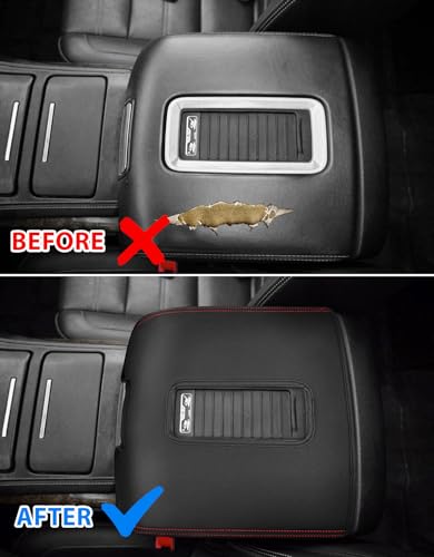 Center Console Armrest Cover for GMC Sierra & Chevrolet Silverado 2014-2018, Tahoe & Yukon & Suburban 2015-2020, Bucket Seat, Car Armrest Protector, Black Red Stitching - color: Black Red