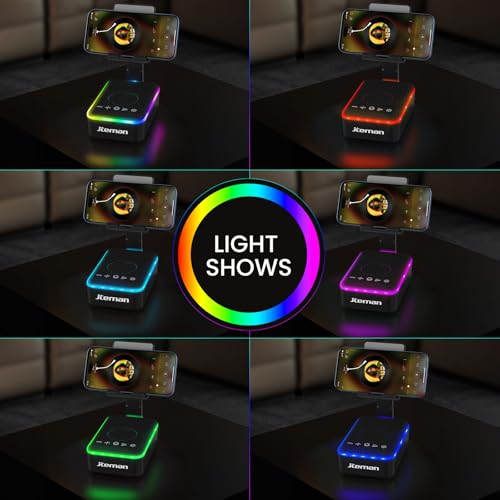 JTEMAN Gifts for Men Women,Cell Phone Stand with Bluetooth Speaker,LED Light,and Lanyard,Cool Tech Gadgets,Unique Birthday Gifts for Men Husband Mom Dad - color: Black