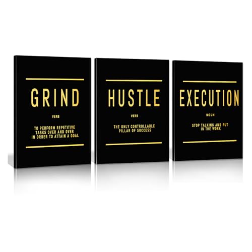 ZHIYANGY 3Pcs Motivational Quotes Canvas Wall Art, Grind Hustle Execute Wall Art, Inspirational Canvas Art, Entrepreneur Quote Home Office Bedroom Decor for Living Room, Office Decor - color: 3P-Entrepreneur, size: 12 x 16 inch x 3pcs
