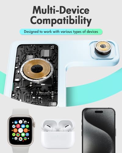 Wireless Charger Stand Charging Station: 3 in 1 Charger Stand Multiple Devices for Apple - iPhone 17 16e 16 15 14 Pro Max 13 12 - Watch 11 10 9 8 7 6 5 4 3 2 SE and Ultra Series-Airpods 4 3 Pro, Blue - color: Blue