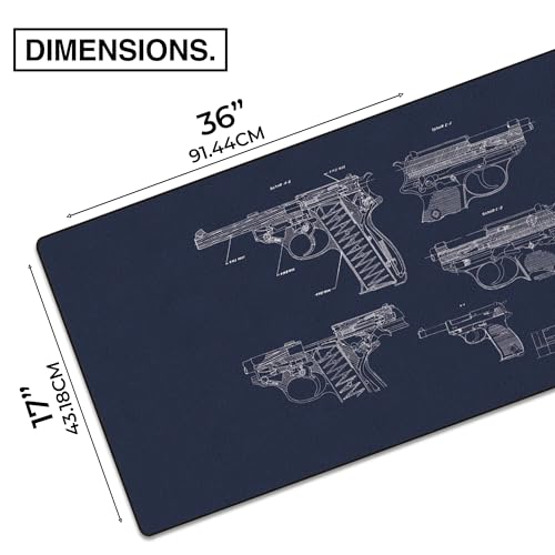 MPCO. Original Large Gaming Desk Mat – 36" x 17" Aeroglyde Blueprints Pistol 38 – Blue Full Desk Mouse Pad for Smooth Precision – Non-Slip, Washable Extra-Large PC Mouse Pad for Gaming Sessions - color: Aeroglyde Pistol 38 – Blue
