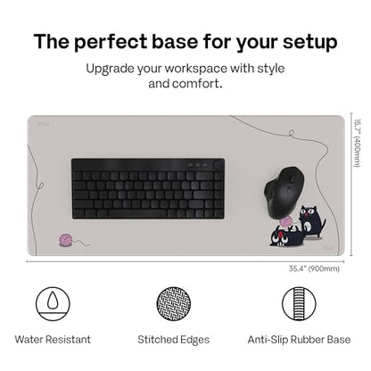 Pixio Mouse Pads - 36 x 16 inch XXL Playful Cats (Side) Beige Multifunctional Large Desk Mats for Gaming, Office, Desktop Anti-Slip Waterproof Washable Computer Mouse Mat - color: Beige Playful Cats (Side)